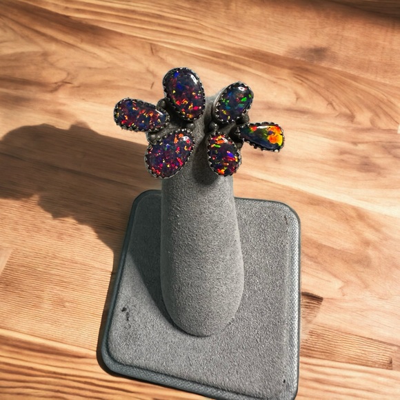 Aurora Opals Set in Solid Sterling Silver Flutter Ring - Picture 4 of 11